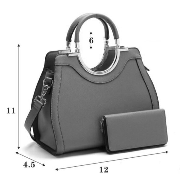 Black Faux Leather Purse and Wallet 2 in 1 Set Tote Cross Body Shoulder Hand Bag - Picture 9 of 9